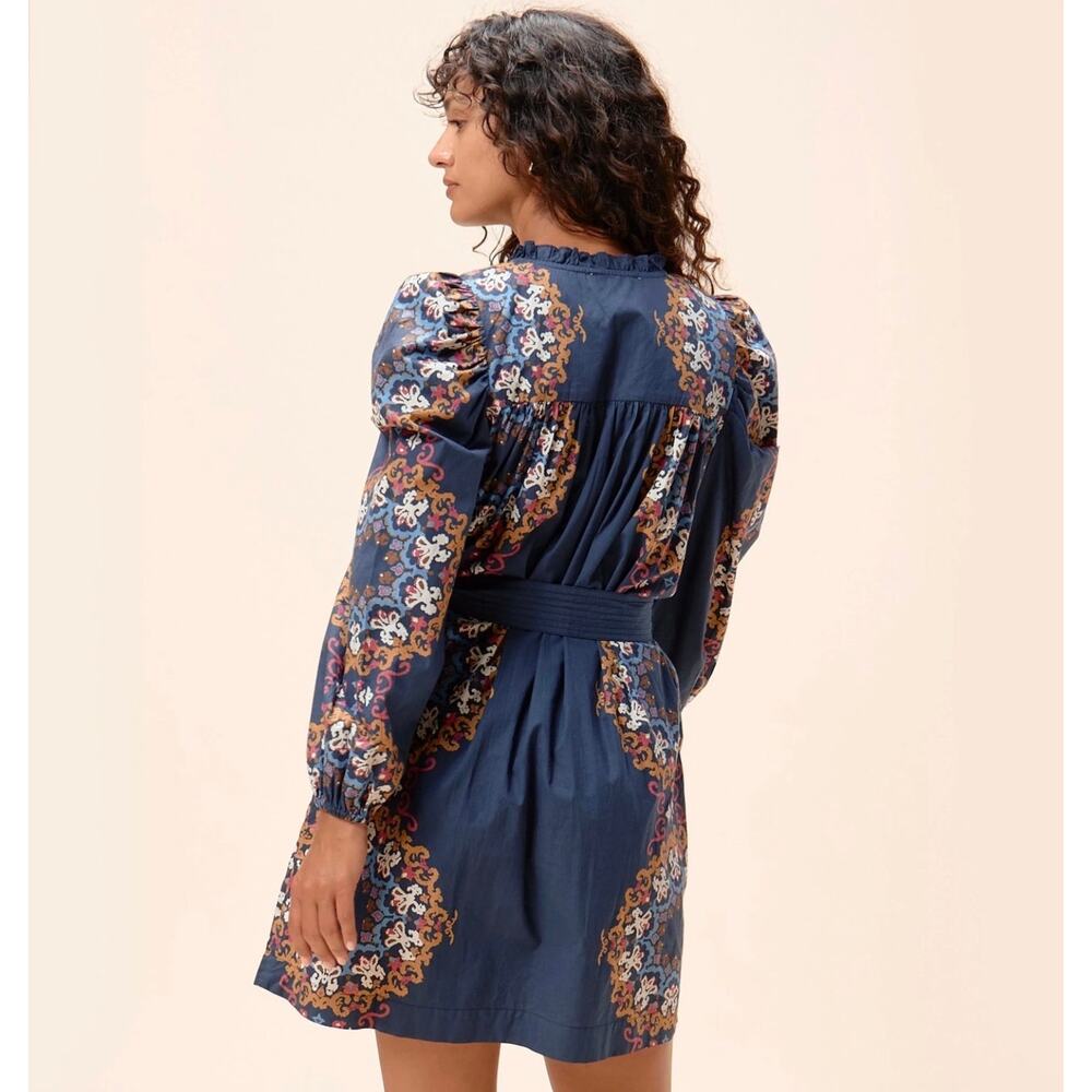 NWOT Cleobella Ivana Mini Boho Autumn Dress Organic Cotton Venezia Blue Small - Picture 2 of 9